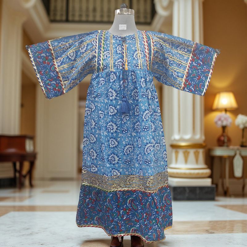 10-11  Ebrah Printed Cotton Dress 46&quot; Long Jalabiya