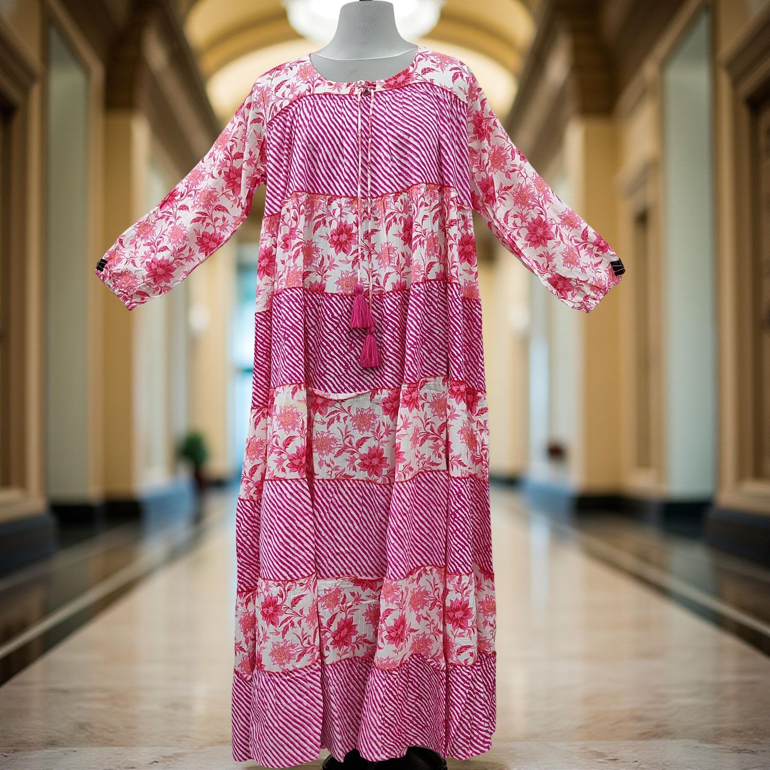 2XL/3XL Bushra Printed Cotton Dress 57&quot; Long Jalabiya