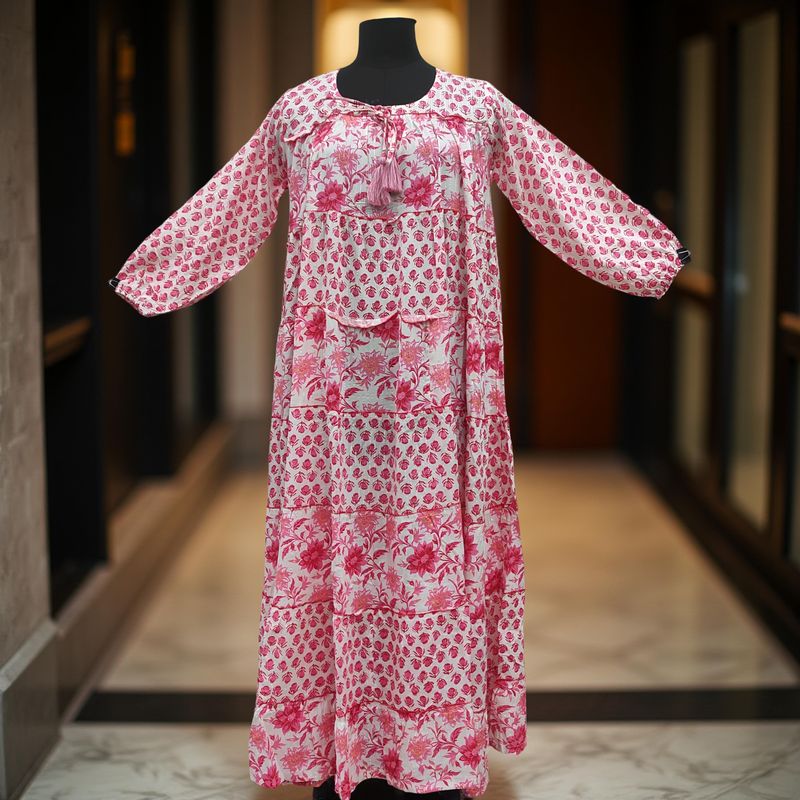 XS/S Bushra Printed Cotton Dress 54&quot; Long Jalabiya