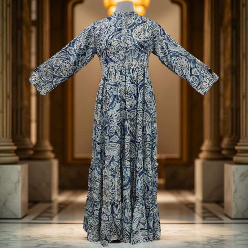 XS/S Safia Silk Printed Cotton Dress 54&quot; Long Jalabiya
