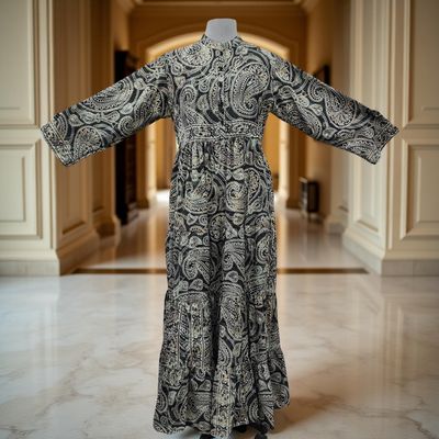 S/M Safia Silk Printed Cotton Dress 57&quot; Long Jalabiya