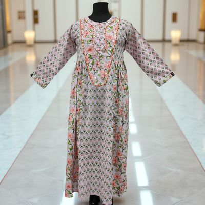L-XL  Suf Printed Cotton Dress 57&quot;Long Sleeves Jalabiya