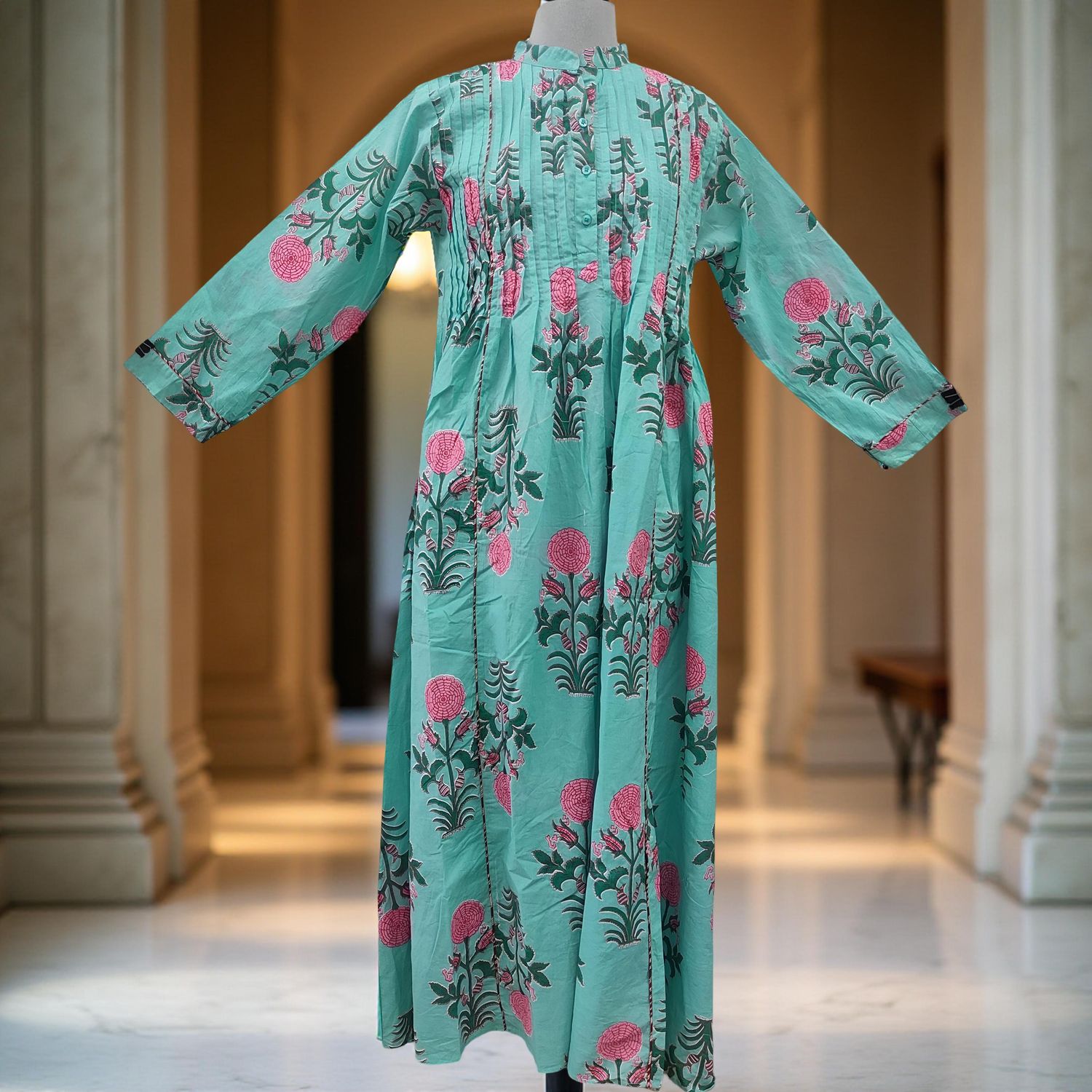 S/M Afra Printed Cotton Dress 57&quot; Long Jalabiya