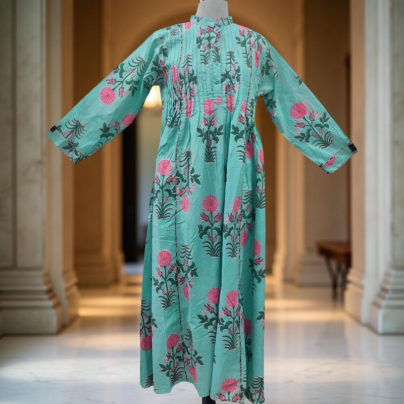 S/M Afra Printed Cotton Dress 57&quot; Long Jalabiya