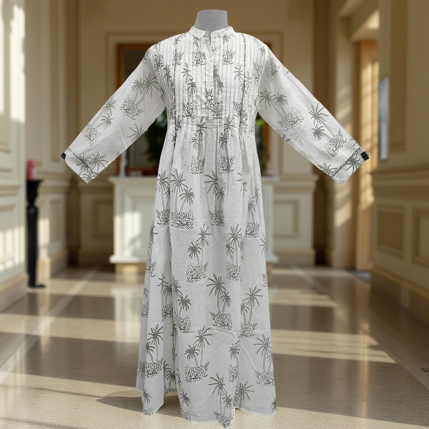 S/M Afra Printed Cotton Dress 57&quot; Long Jalabiya