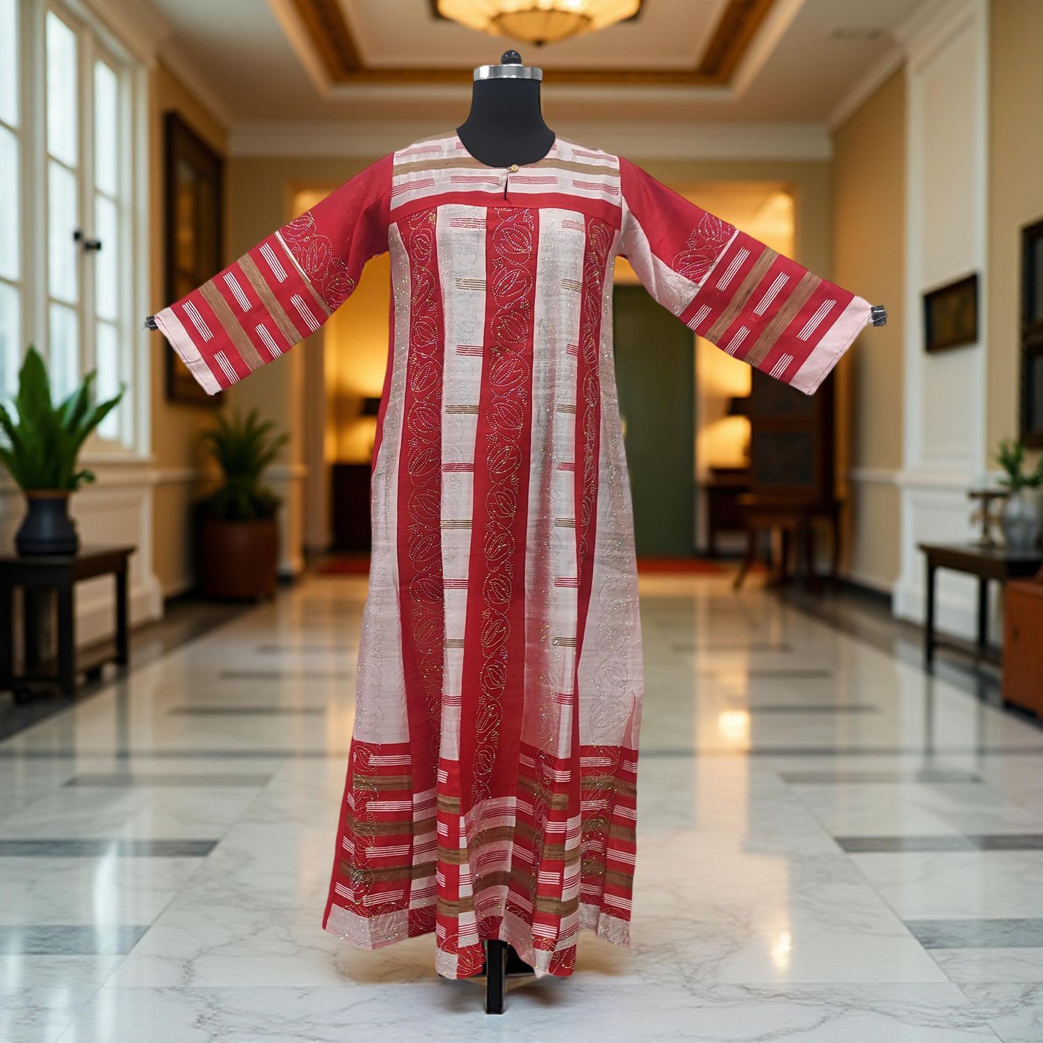 S/M Special Crystal Printed Cotton Dress 57&quot; Long Jalabiya