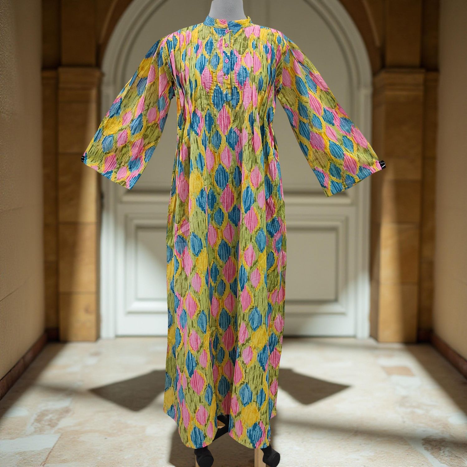 L/XL Aaima Printed Cotton Dress 57&quot; Long Jalabiya