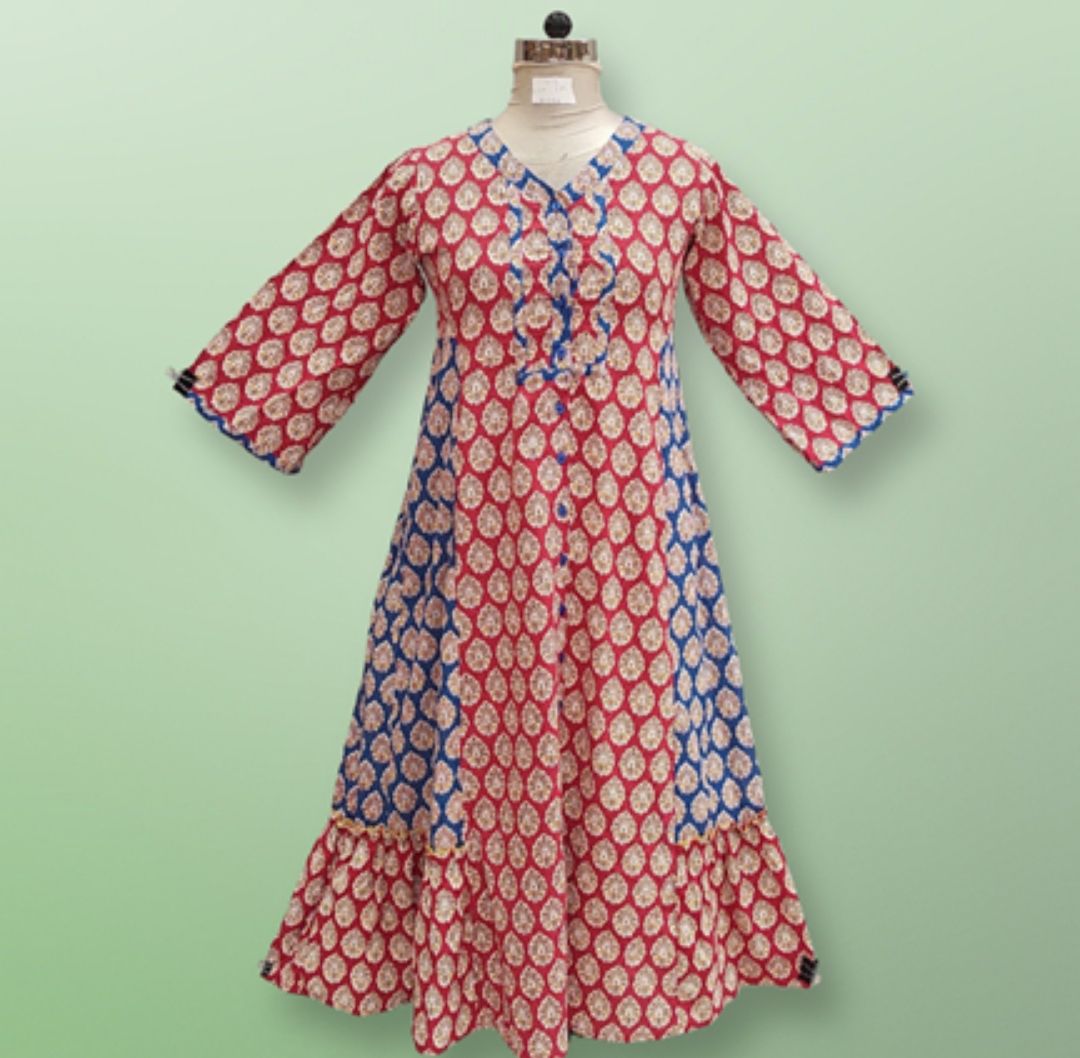 8-9 Year Tulip Printed Cotton Girls Dress 42&quot; Long Jalabiya
