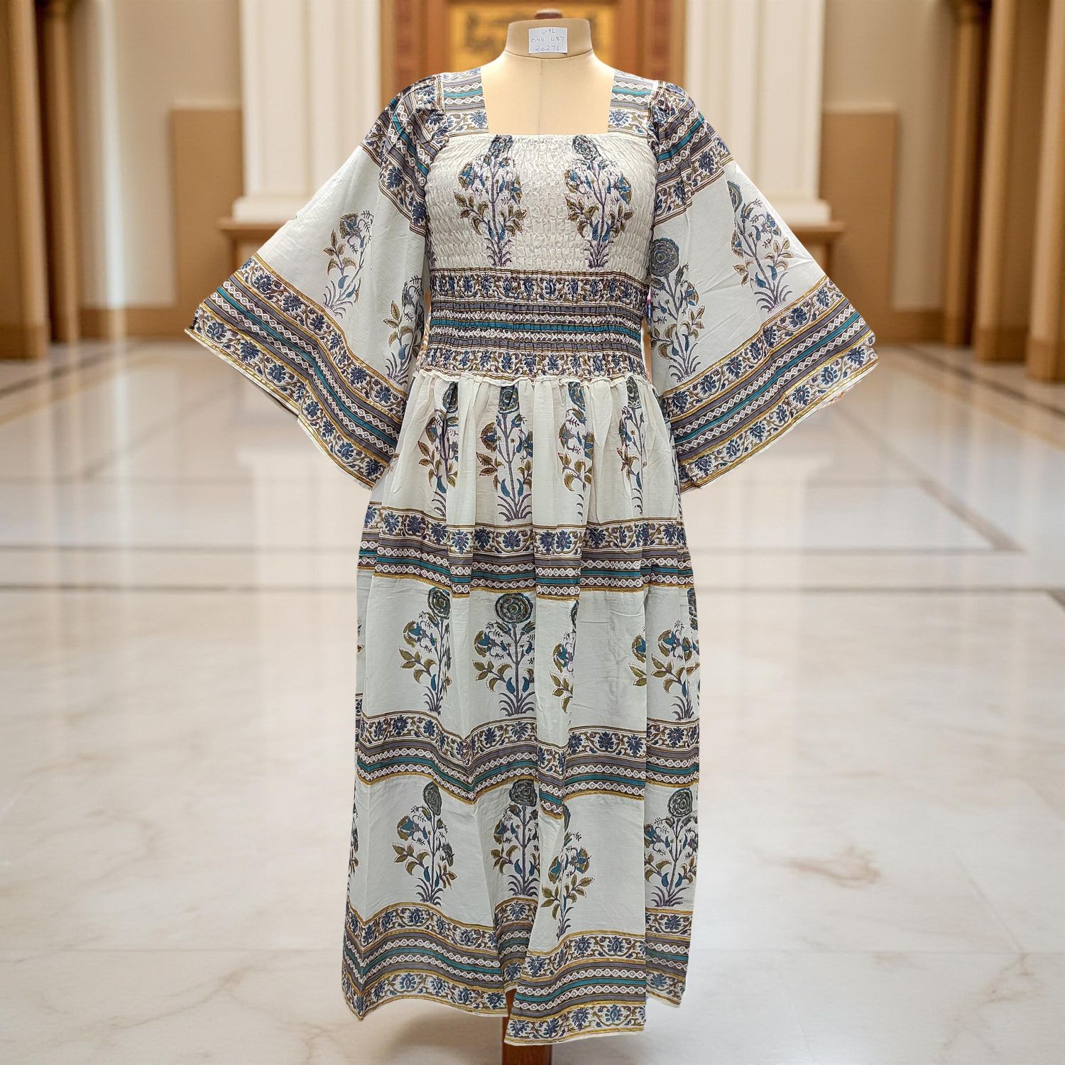 L/XL Elzina Printed Cotton Dress 57&quot; Long Jalabiya