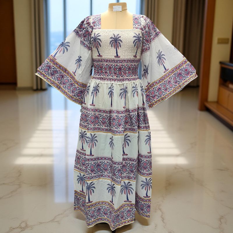 S/M Elzina Printed Cotton Dress 57&quot; Long Jalabiya