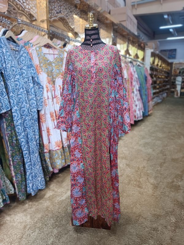 S/M Mahdis Printed Cotton Dress 57&quot; Long Jalabiya