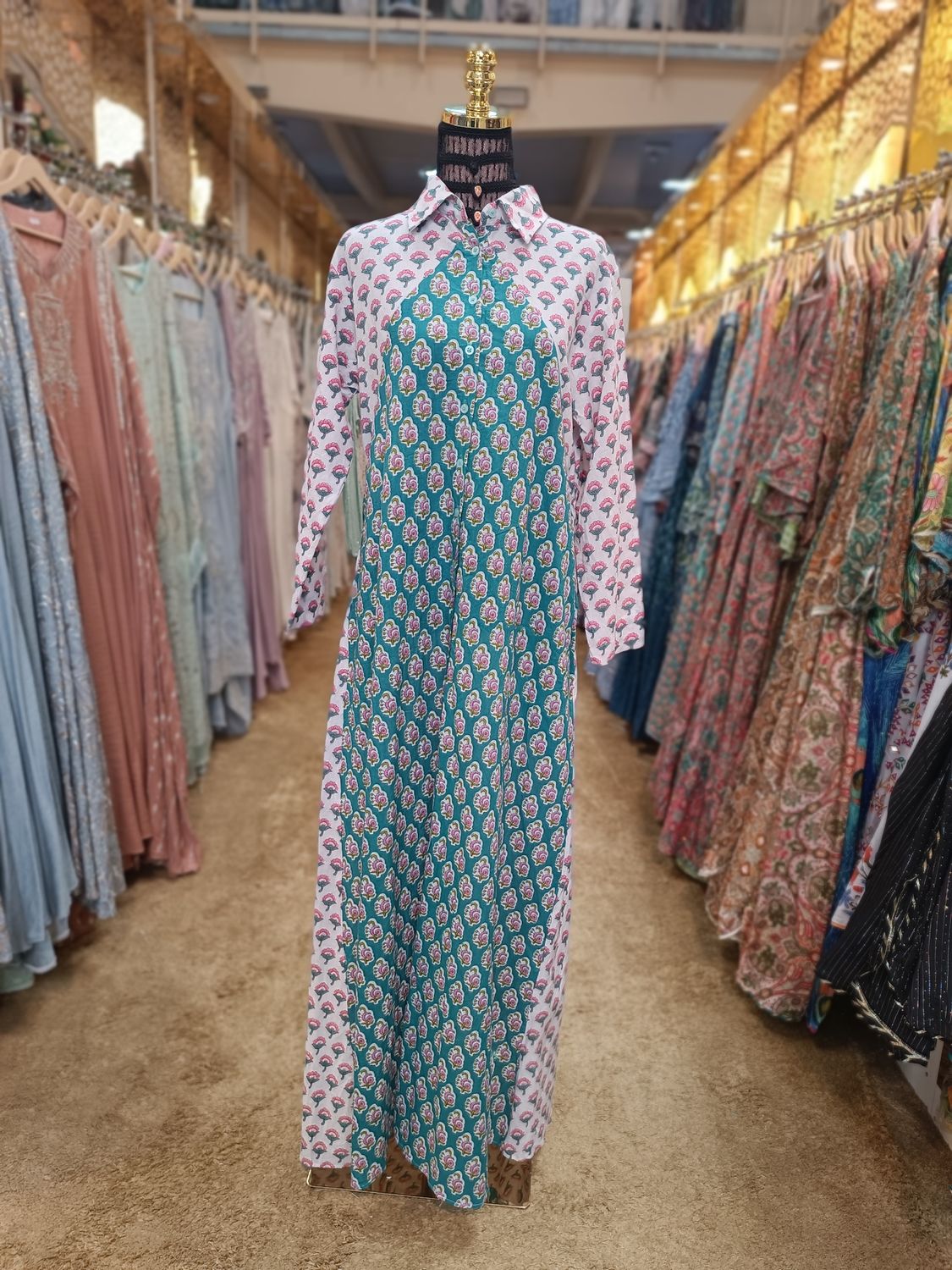 XS/S Honey Printed Cotton Dress 53&quot; Jalabiya