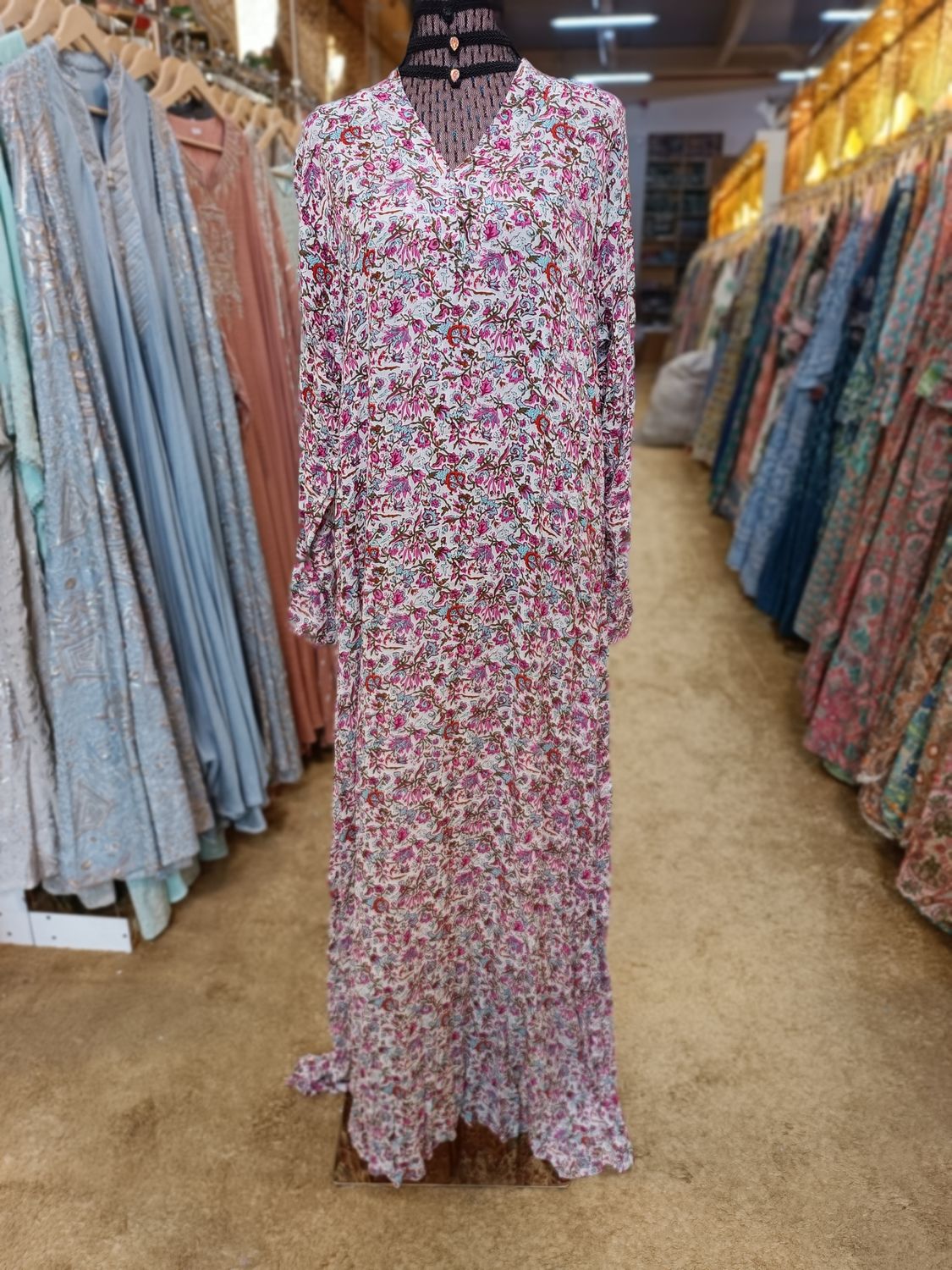 S/M Teena Printed Cotton Dress 57&quot; Long Jalabiya