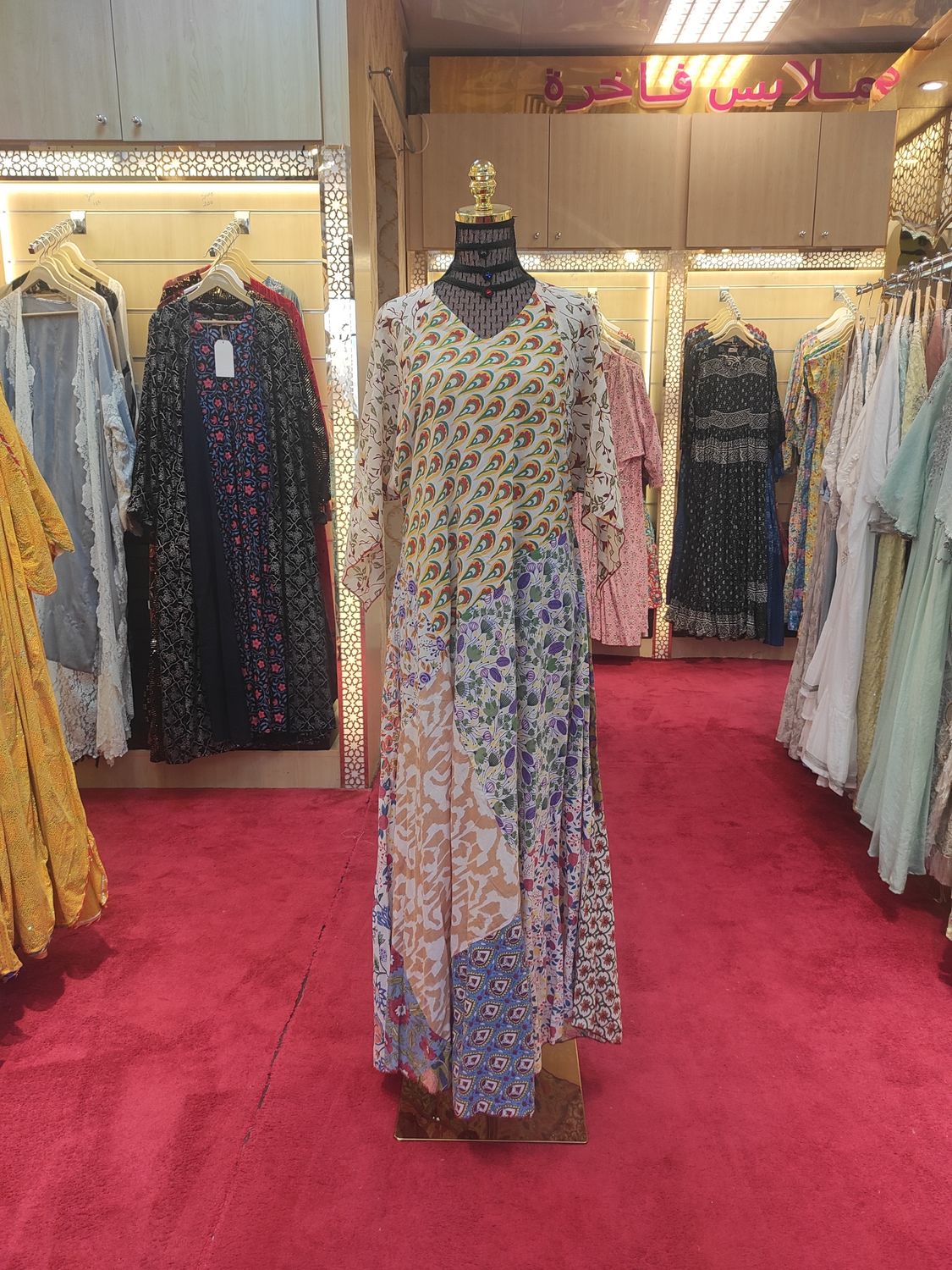 L/XL Sakina Multi Printed Cotton Dress 57&quot; Long Jalabiya