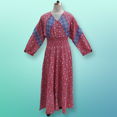 S/M Mawiya Printed Cotton Dress 57&quot; Long Sleeves Jalabiya