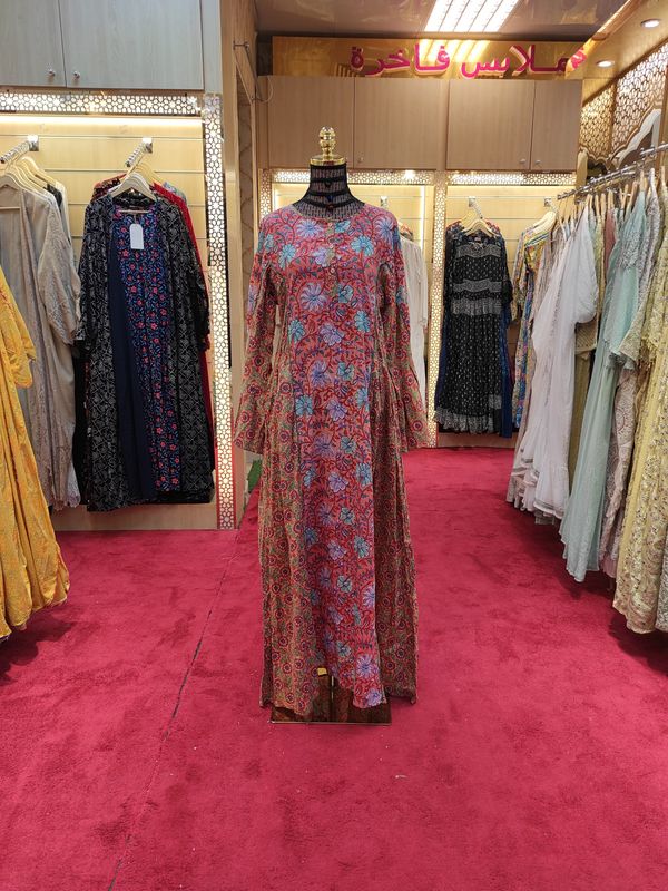 S/M Mahdis Printed Cotton Dress 57&quot; Long Jalabiya