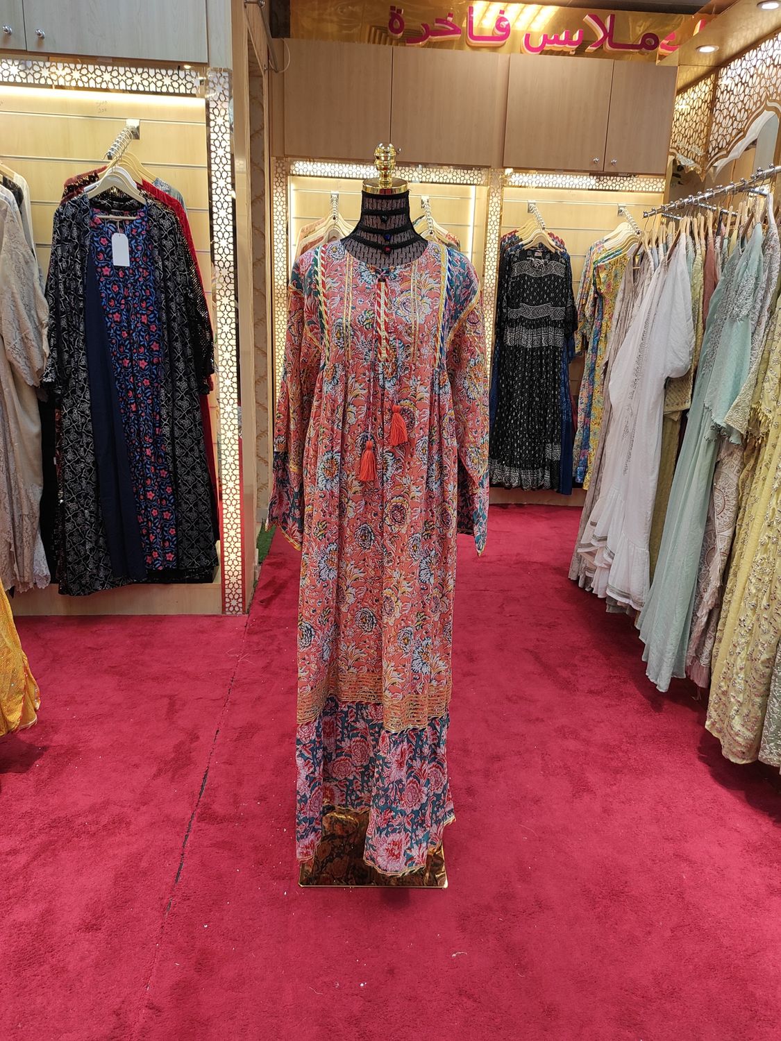 2XL/3XL Ebrah Printed Cotton Dress 57&quot; Long Jalabiya