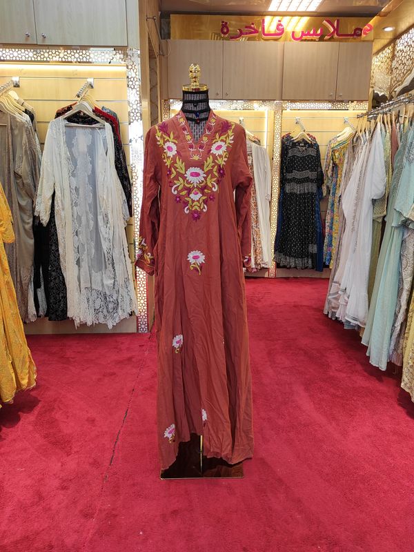 XS/S Teena Embroidery Cotton Dress 54&quot; Long Jalabiya