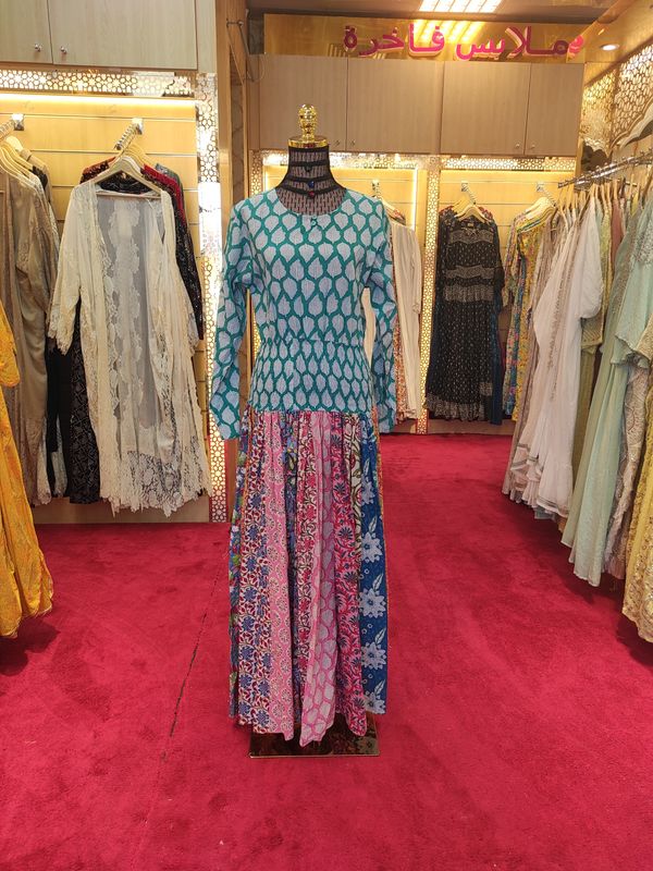 S/M Zayna Printed Cotton Dress 57&quot; Long Jalabiya