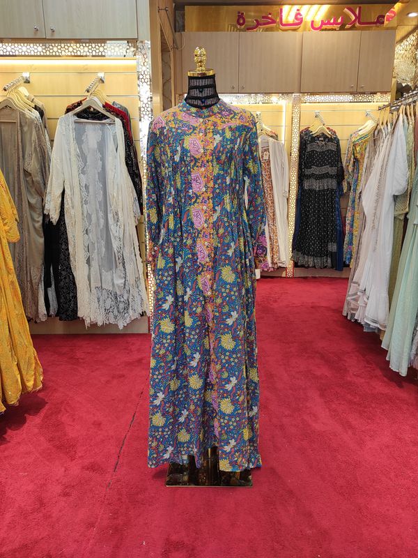 S/M  Aafreen Printed Cotton Dress 57&quot; Long Jalabiya