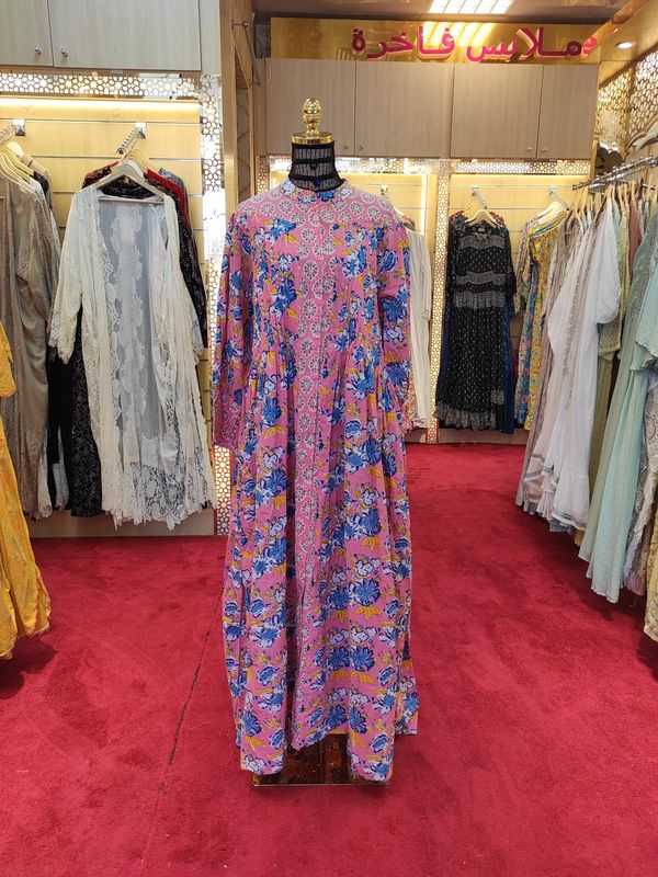 S/M  Aafreen Printed Cotton Dress 57&quot; Long Jalabiya