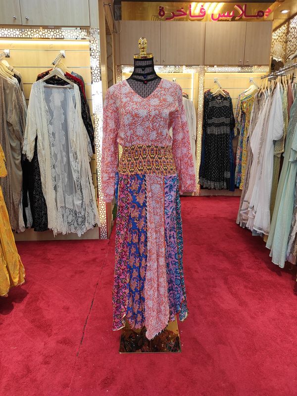 S/M Zayna Printed Cotton Dress 57&quot; Long Jalabiya