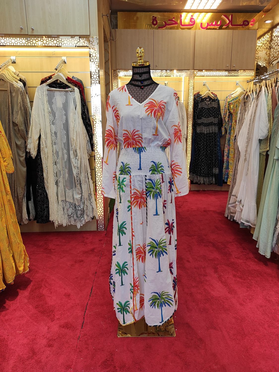 S/M Zayna Printed Cotton Dress 57&quot; Long Jalabiya