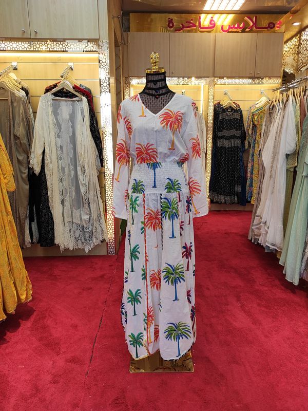 S/M Zayna Printed Cotton Dress 57&quot; Long Jalabiya