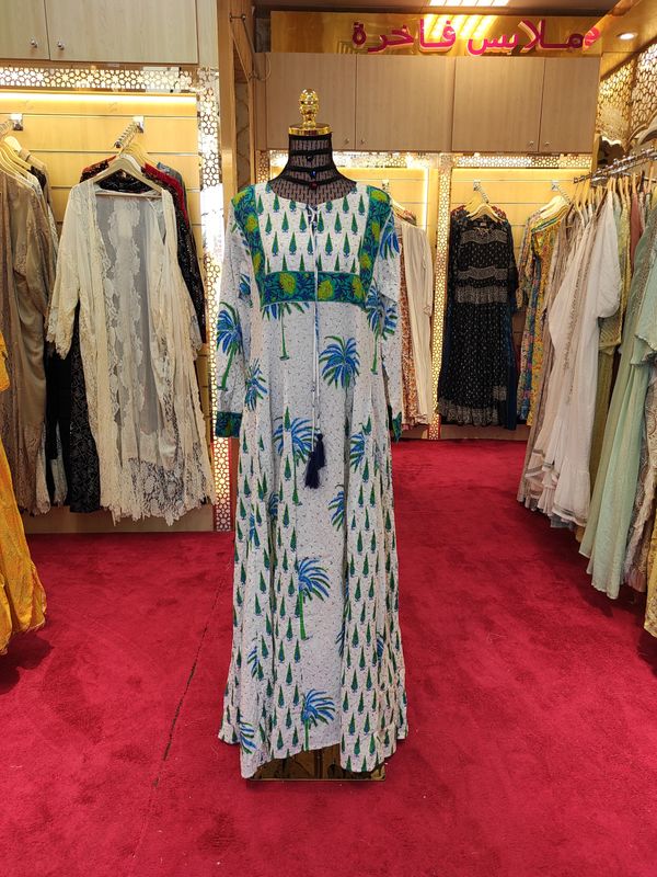 S/M Anaya  Printed Cotton Dress 57&quot; Long Jalabiya