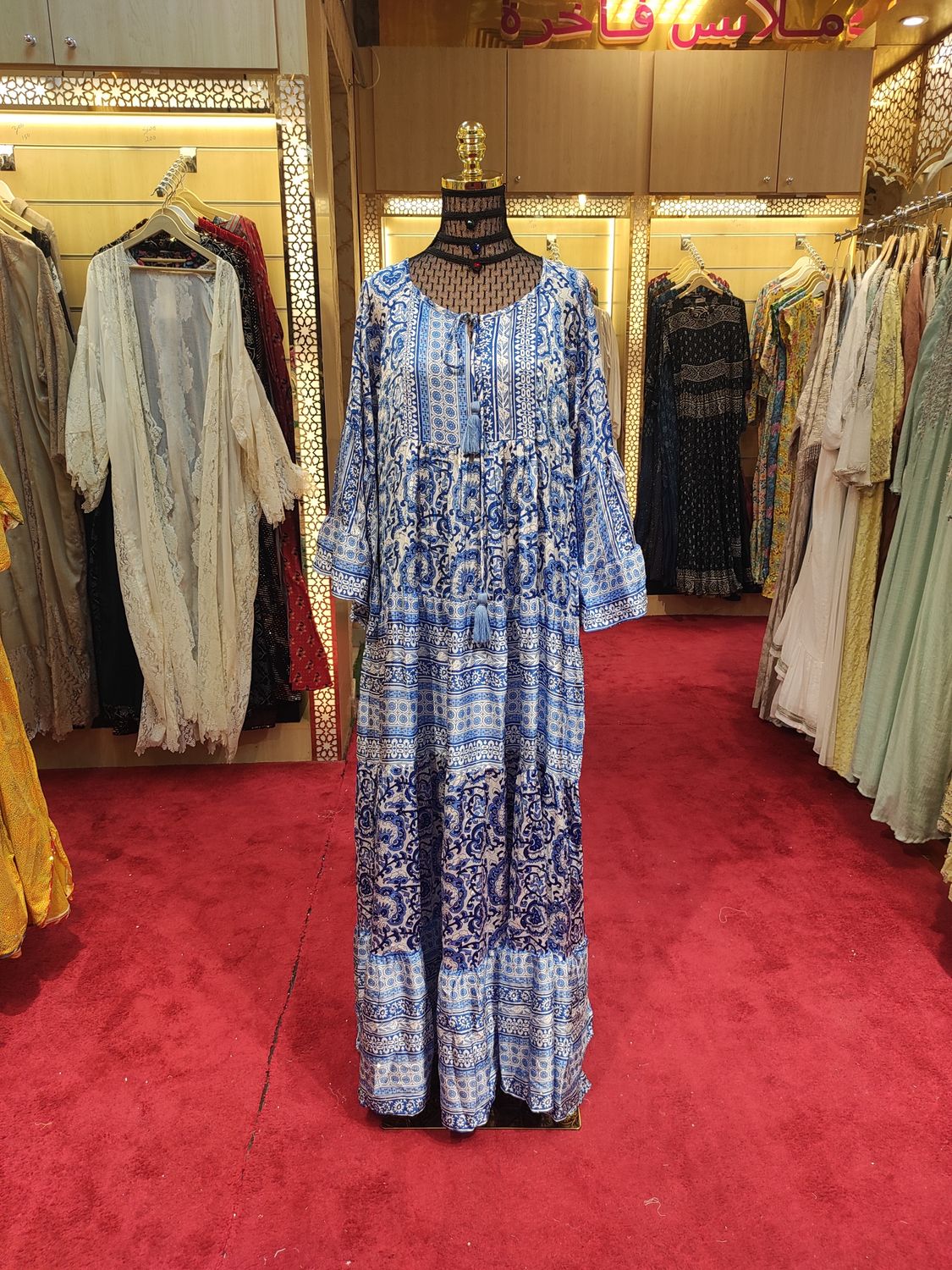 L/XL Gaby Silk Crystal  Long Dress 57&quot; Long Jalabiya