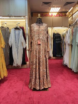 L/XL  Razia Silk Crystal Printed  Dress 57&quot; Long Jalabiya