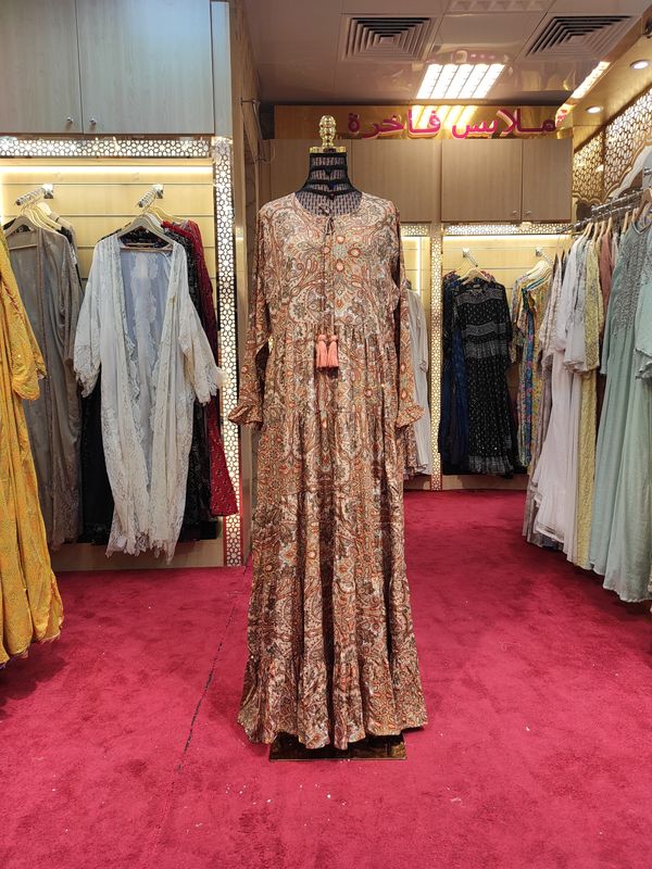 L/XL  Razia Silk Crystal Printed  Dress 57&quot; Long Jalabiya