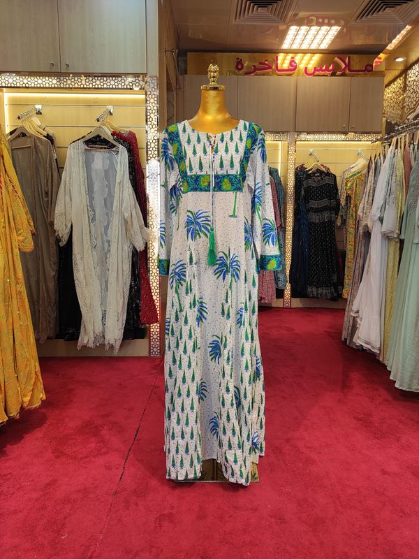 S/M Anaya Crystal Printed Cotton Dress 57&quot; Long Jalabiya