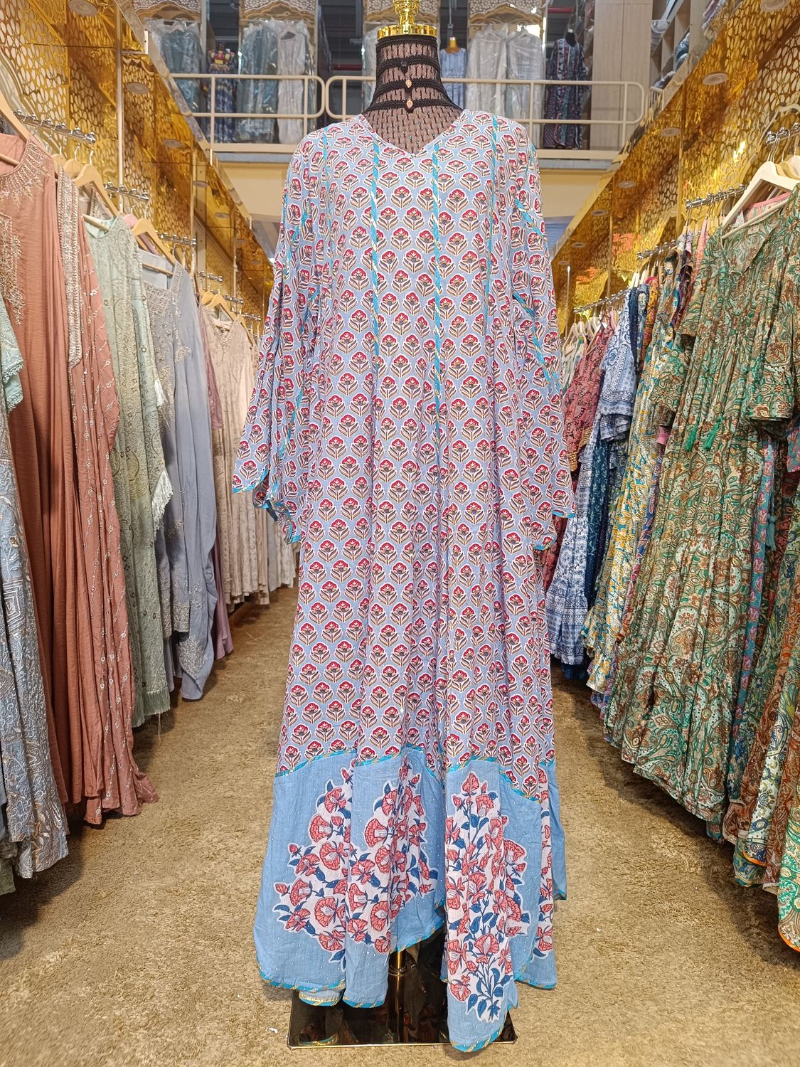 L/XL  Meher Crystal Multi colour Cotton Dress 57&quot; Long Jalabiya