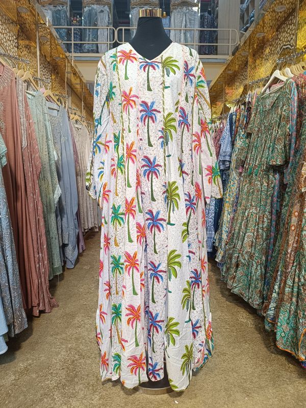 L/XL Meher Crystal Multi Printed Cotton Dress 56&quot; Long Jalabiya