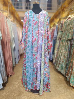 2XL/3XL Meher Crystal Multi Printed Cotton Dress 55&quot; Long Jalabiya