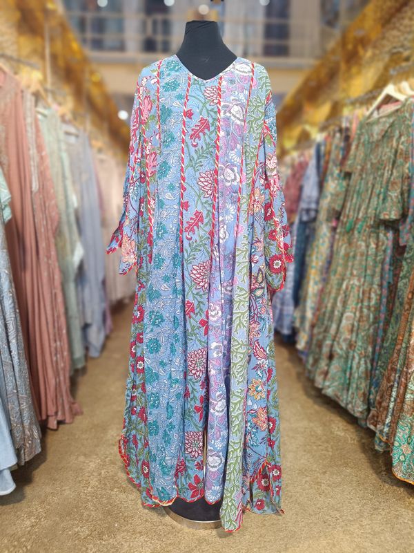 2XL/3XL Meher Crystal Multi Printed Cotton Dress 55&quot; Long Jalabiya