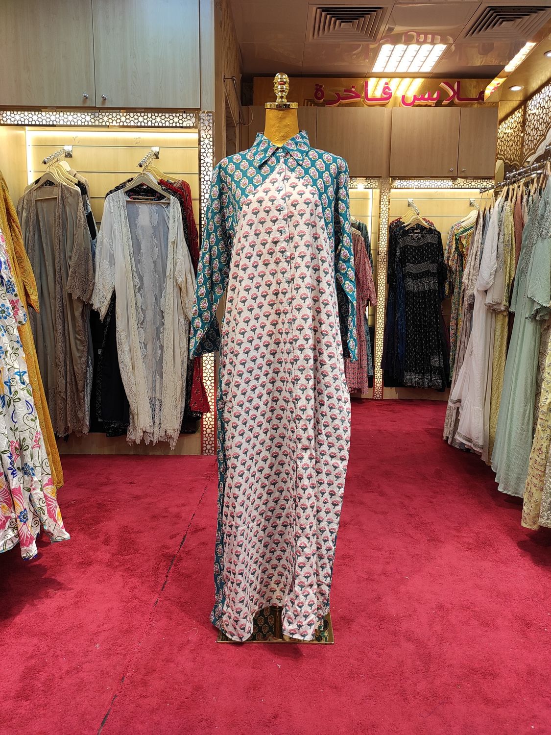 L/XL Honey Printed Cotton Dress 57&quot; Jalabiya