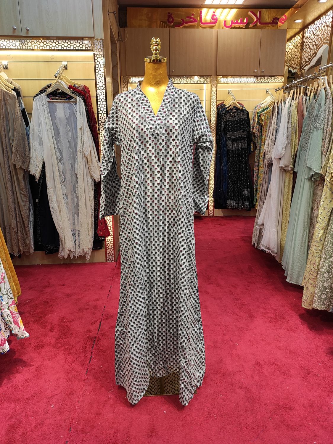 S/M Teena Blue Printed Cotton Dress 57&quot; Long Jalabiya