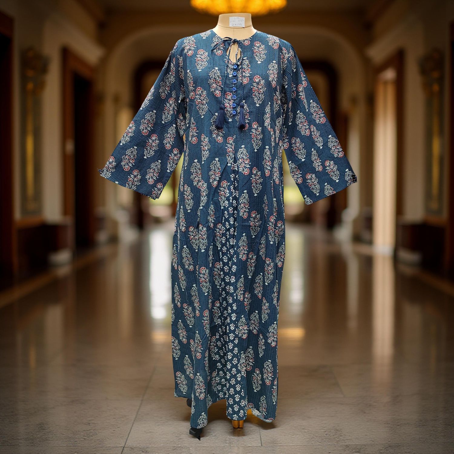 L/XL Nobila Printed Cotton Dress 57&quot; Long Jalabiya
