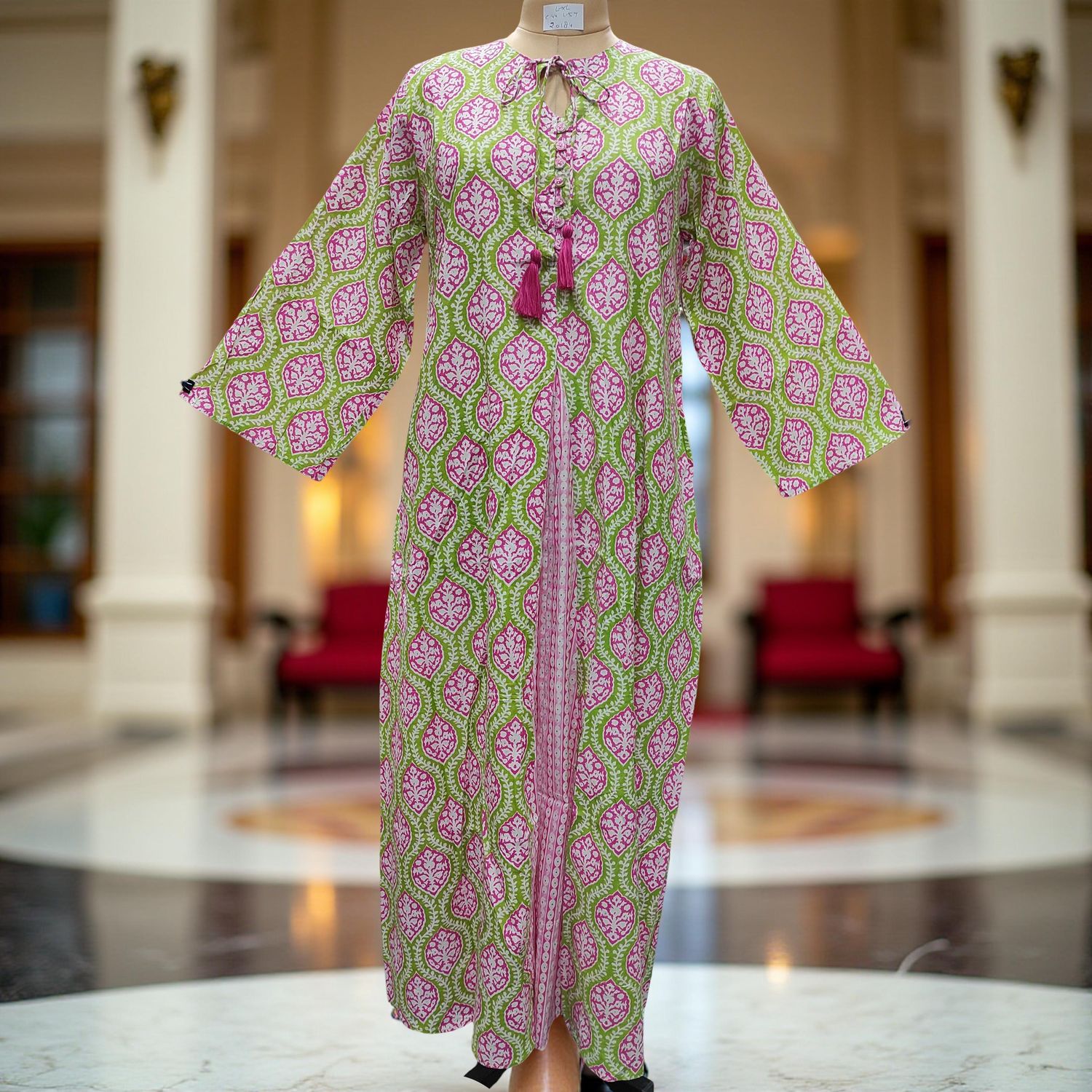 L/XL Nobila Printed Cotton Dress 57&quot; Long Jalabiya