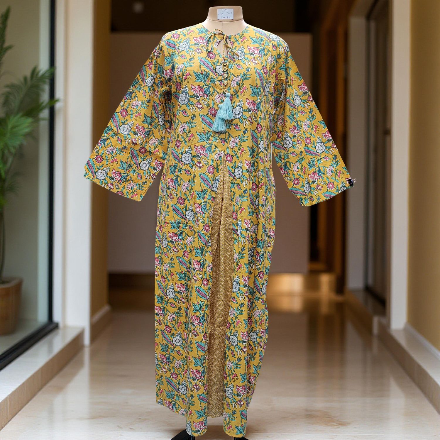 L/XL Nobila Printed Cotton Dress 57&quot; Long Jalabiya