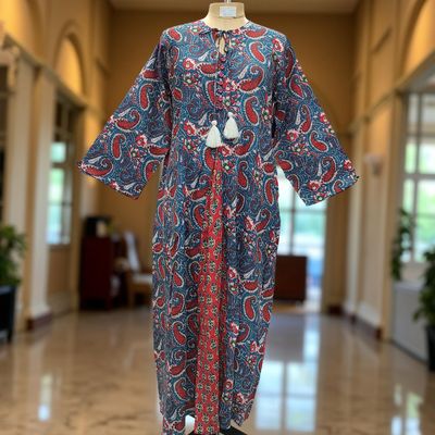 L/XL Nobila Printed Cotton Dress 57&quot; Long Jalabiya