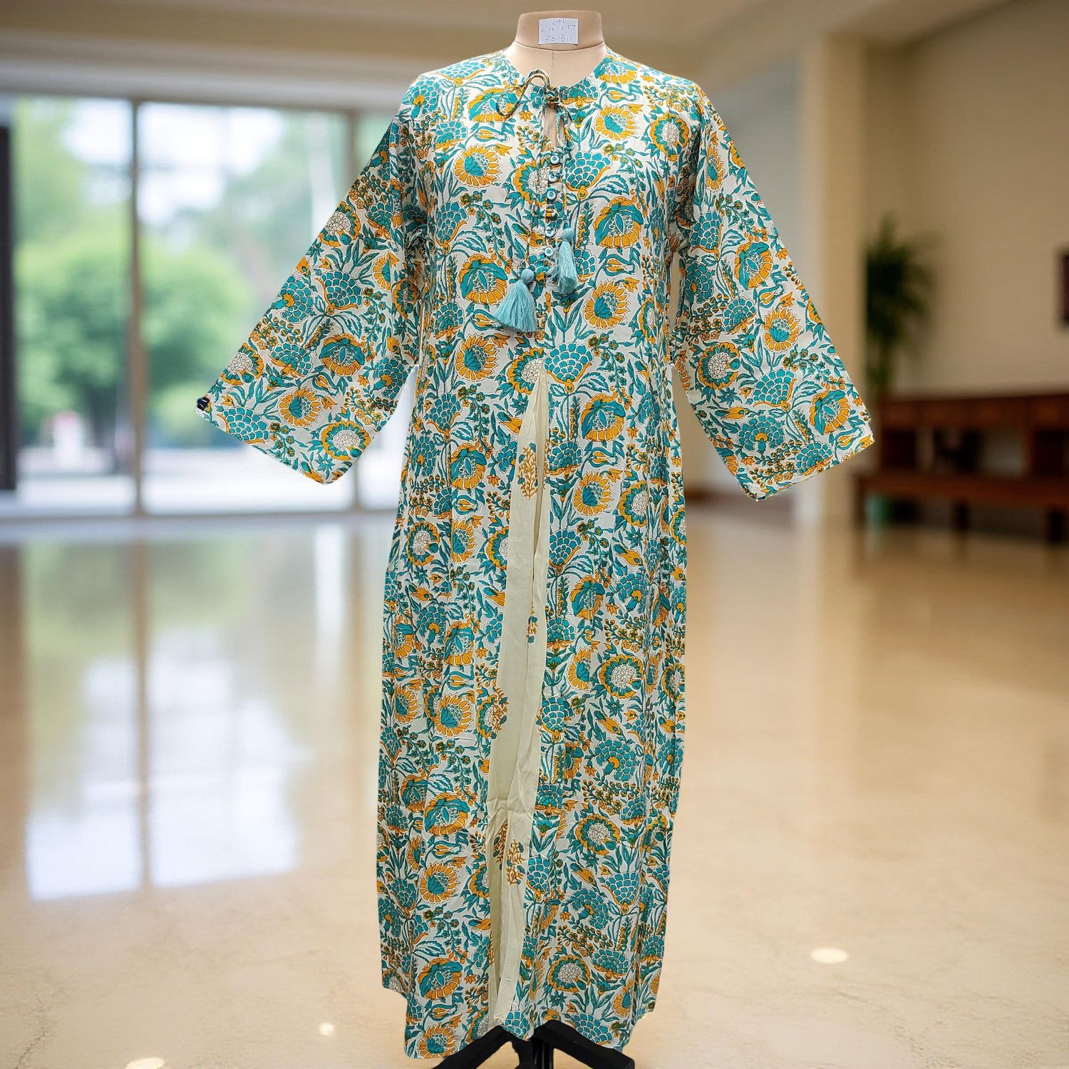 L/XL Nobila Printed Cotton Dress 57&quot; Long Jalabiya