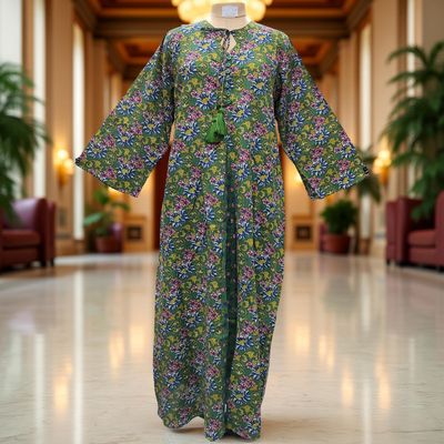 L/XL Nobila Printed Cotton Dress 57&quot; Long Jalabiya