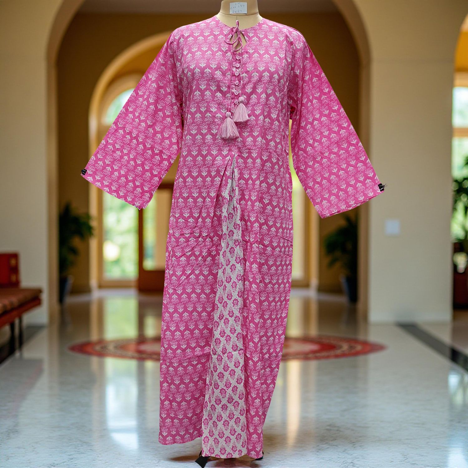 L/XL Nobila Printed Cotton Dress 57&quot; Long Jalabiya
