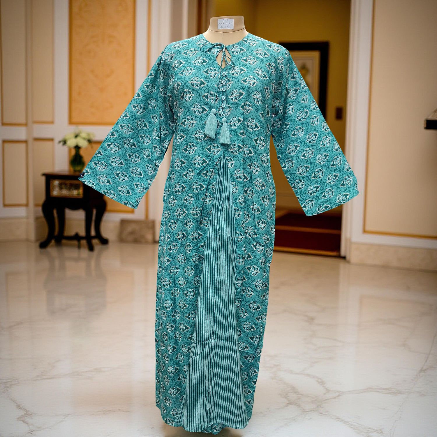 L/XL Nobila Printed Cotton Dress 57&quot; Long Jalabiya