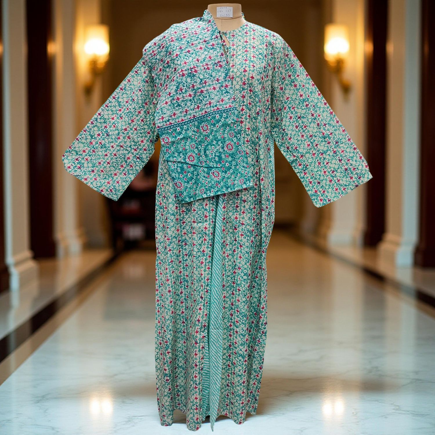 2XL/3XL Nobila Printed Cotton Dress With Scarf 57&quot; Long Jalabiya
