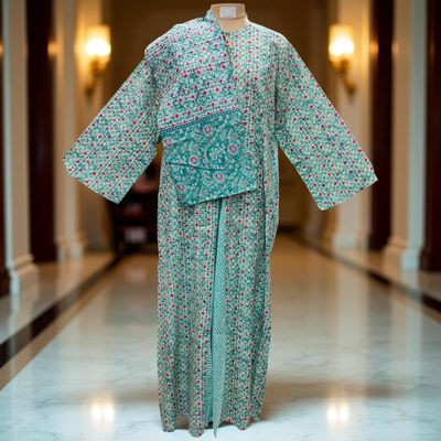 2XL/3XL Nobila Printed Cotton Dress With Scarf 57&quot; Long Jalabiya