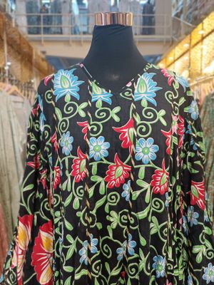 L/XL Meher Multi Printed Cotton Dress 57&quot; Long Jalabiya